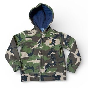 Polo Ralph Lauren Green Camouflage Hoodie Size 4T Full Zip Front Pockets
